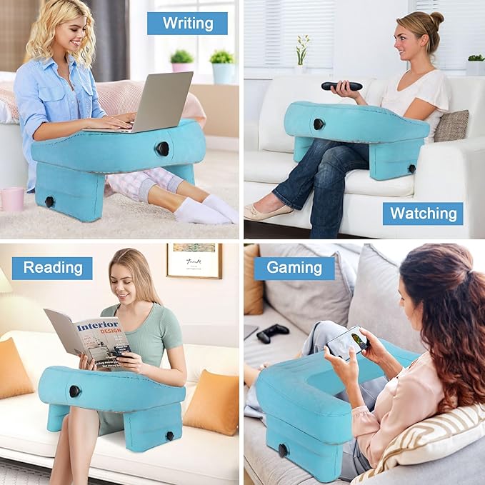 cjc Reading Pillow for Gaming, Memory Foam Gaming Pillow for Lap with Coaster, Hight Adjustable Lap Desk Pillow for Reading, Working, Crocheting or Sitting in Bed Floor Sofa (Blue)