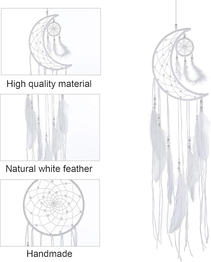 Jetec 3 Pcs Dream Catcher Moon Sun Star Design Handmade Traditional Craft Ornament Wall Hanging Home Decoration Bedroom Wedding Halloween Christmas Decorations(White)