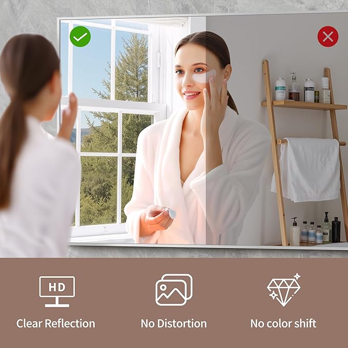 YIROMAN Bathroom Mirror 30"x36", Brushed Silver Bathroom Mirror for Over Sink with Aluminum Frame, Rectangular Vanity Mirror with Right Angles, Wall Mirror Hangs Horizontal or Vertical, Shatterproof