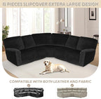 Arfntevss Sectional Recliner Couch Covers Velvet Corner Sectional Sofa Cover for Reclining Couch Stretch Soft L Shape Recliner Slipcover Thick U Shaped Washable Protector (5 Seat Cover, Black)