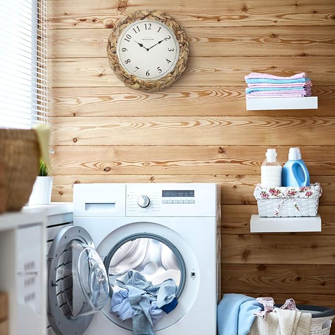 Presentime & Co Farmhouse Series, Rustic Woven Clock, 10.5 inch, Natural Woven Water Hyacinth/Sea Grass. Wall Sculpture, Wall Art and Timepiece for Home Decoration/Decoration/Farmhouse Décor.