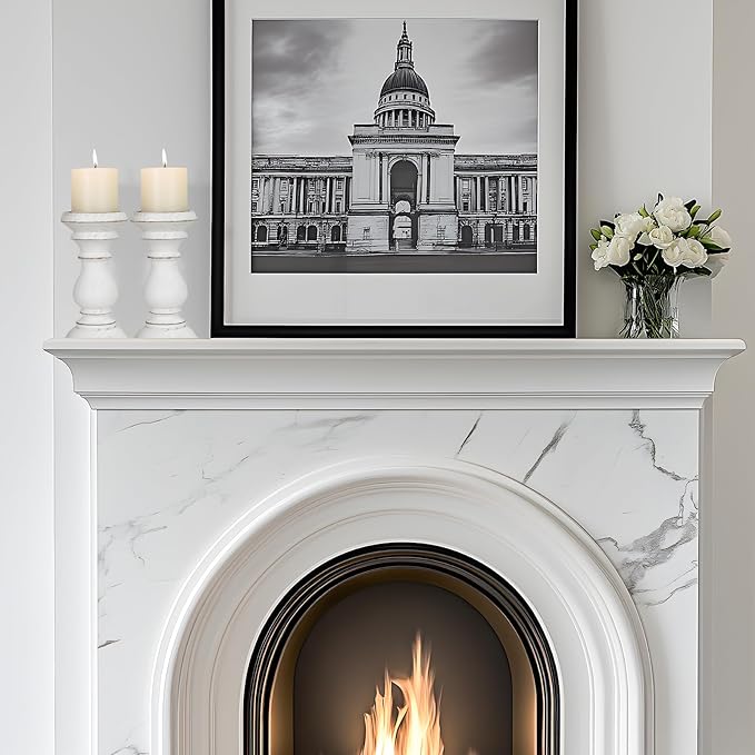 Candle Holder for Pillar Candle Set of 2, Farmhouse Wood Candle Holder, Rustic Wooden Candle Stand, Vintage Wooden Candlestick Holders Decorative for Living Room, Table Centerpiece, Antique White