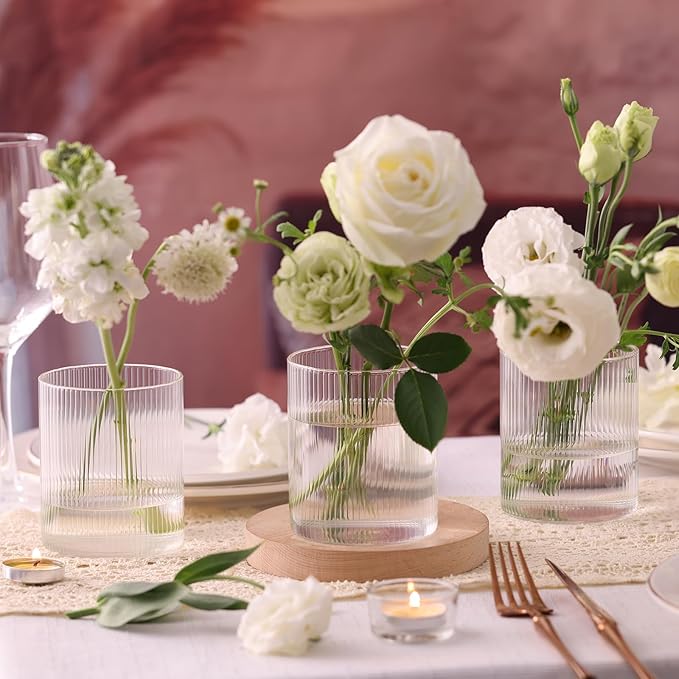 Glass Cylinder Vases for Centerpieces - 4 Inch Small Flower Vase for Wedding Decorations, Clear Glass Flower Vases Floating Candle Holder for Table Centerpiece Wedding Home Decor (6 Pack)