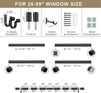 Curtain Rods for 28-99” Windows, Splicing Construction, 1” Adjustable Drapery Rod with Aluminum Alloy Brackets and Finials for Window, Sliding Door, Patio, Living Room Decoration, Matte Black