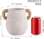 Ceramic Flower Vase Home Decor - 7.1 Inch White Rustic Table Flowers Vases Living Room Bedroom Plant Decoration Modern Farmhouse Vintage for Kitchen Shelf Office Coffee Dining Desk House Women