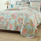 Cotton Bedspread Bedding Coverlet Quilt Sets, Reversible Vintage Branch Floral Bedspread comforters, (Vintage Floral Blue Pattern, Queen Size)