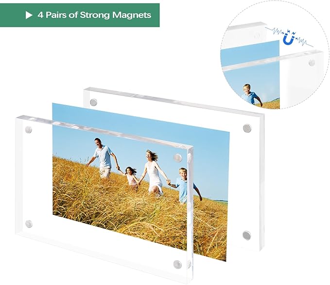 Golden State Art 4x6 Acrylic Picture Frames 5 Pack, Frameless Clear Photo Frame, Double Sided Freestanding, Tabletop Display for Home Office Desk