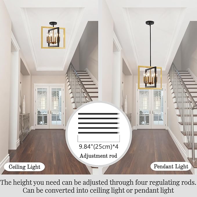 ANKYLHUA Small Black Gold Chandelier,6-Lights Ceiling Light Fixture E12,Adjustable Hight Pendant Lights Kitchen Island,Chandeliers for Dining Room Bedroom,Entryway,Foyer