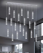20-Lights Modern Crystal Chandeliers LED Pendant Light for Kitchen Island Dining Room Entrance Foyer Living Room Silver