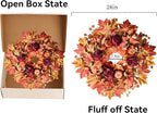 26'' Large Fall Wreath for Front Door, Autumn Wreaths for Outdoor Home Decor - Farmhouse Wreath with Maple Leaves, Pumpkins, Roses, Thanksgiving Decoration, Rustic Harvest Festival Door Hanging