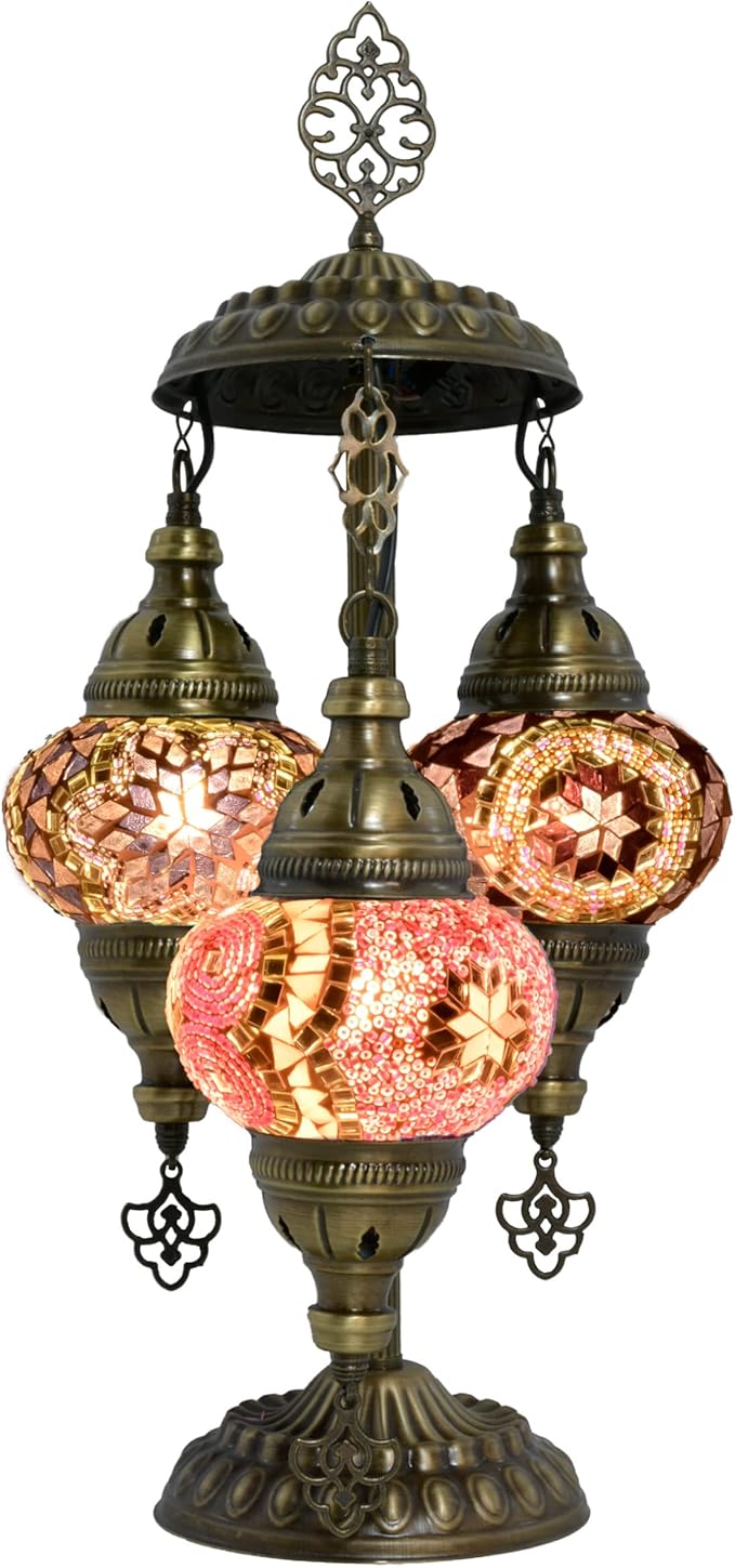 Mozaist Turkish Mosaic Lamp with Bulb – 3 Mosaic Sphere Table Light, Purple Basil
