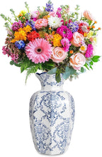 Chinoiserie Vase,9.5 inch Blue and White Vase,Vintage Ceramic Vases,Flower Vase for Centerpiece,Chinese Cute Vases (Blue White, Large)