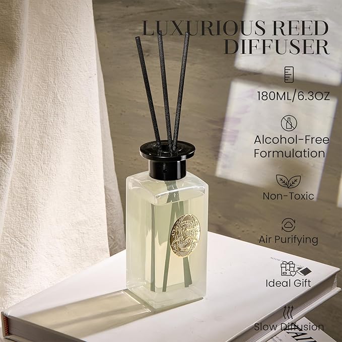 M&SENSE 6.3 oz Large Reed Diffuser Set | Creamy Vanilla Scent Oil Diffuser with Sticks | Hotel Collection Non-Toxic Essential Oil |for Bedroom Bathroom Living Room