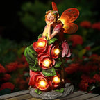 Solar Garden Outdoor Statues Cute Flower Fairy with 7 LED Solar Figurine for Lawn,Patio, Balcony, Yard Unique Housewarming Gift, for Woman, Mom, Grandma