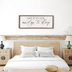 comurdyo Give It To God And Go to Sleep Sign 40''×15'' Master Bedroom Above Bed Wall Decor Wood Framed Couple Large Farmhouse Guest Room Rustic Simple Over Bedside Wall Art Hanging Decor (Wood)