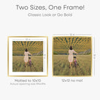 Homeforia 12x12 Picture Frame Gold, High End Metal 12 x 12 Square Poster Frame with Mat 10 x 10 Photo, 12x12 Frame Matted to 10x10 Print, 12by12 Gold Hanging Frames, Tempered Glass, Wall Kit, Set of 1