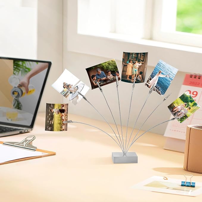 Maptipjoy Photo Tree Holder Clip Cube Base,8 - Branch Money Trees Gift Card Holder with Clips,Picture Holder Stand for Christmas Wedding Greeting Birthday Party Gift Silver