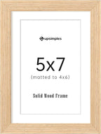 upsimples 5x7 Picture Frame, Natural Solid Wooden Picture Frames, Display 4x6 with Mat or 5 x 7 Without Mat, Wall or Tabletop, 1 Pack, Natural
