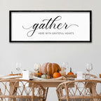 ZZJJHYWGQ Gather Here With Grateful Hearts Sign Rustic Farmhouse Wall Art 32"×12" For Dining Room kitchen Family Gathering Thanksgiving Decor Minimalist Large Wooden Framed Hanging Art (Black)