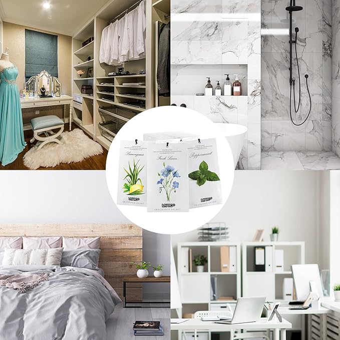 MYARO 12 Pcs Scented Sachets for Drawer and Closet, Long-Lasting Closet Deodorizer Freshener, Potpourri Bags Fresh Scents Sachet Packets Smell Goods for House - Fresh Linen, Peppermint and Lemongrass