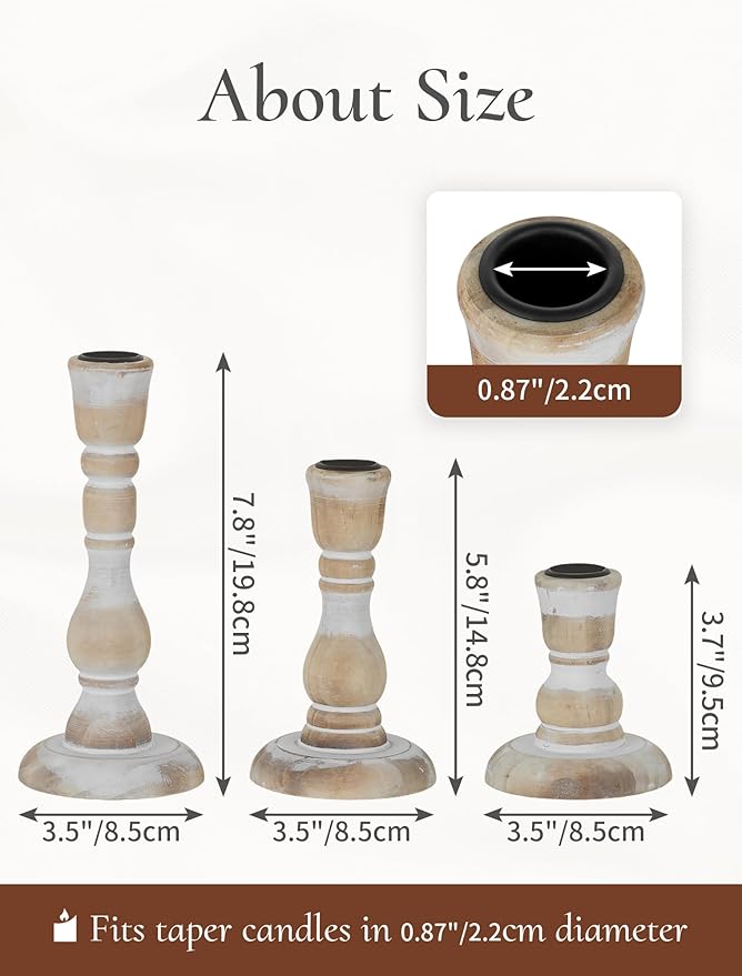 Wooden Candlestick Holders Rustic: Farmhouse Wood Taper Candle Holders Boho Candle Sticks Holder Fall Decor for Dinning Table Mantle Party Holiday Christmas Wedding Home Set of 3