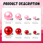 200PCS Red Pink Faux Pearls Beads for Centerpiece Vases, Vase Filler Faux Pearls, No Holes Filler Beads for Party Anniversary Birthday Wedding Table Decor, 10/14/20/30mm