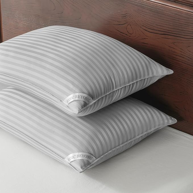 Basic Beyond King Size Pillows - Down Alternative Pillows for Sleeping, Soft King Pillows Set of 2 for Back, Stomach or Side Sleepers, Silver, 20x36 Inches
