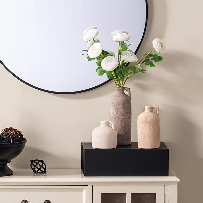 Ceramic Vase Home Table Decor - Flower Vase Set of 3 Living Room Kitchen Decorations Farmhouse Modern Rustic Vases Decorative Centerpiece for Shelf Bedroom Office Bathroom Dining Coffee Desk