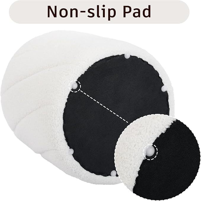 Modern Round Ottoman 2Pcs, Spiral-Tufted Foot Stool Ottoman, Teddy Fleece Upholstered Vanity Stool for Makeup, Bedroom, Living Room, White