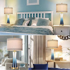 27.4''Table Lamps for Living Room Set of 2，3-Way Dimmable Modern Glass Bedside Lamps with USB Ports，Tall Lamps for Night Stands，Touch End Table Lamps for Bedroom Desk Lamps for Home Office（Blue）