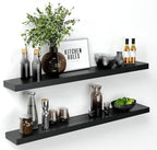 Homeforia Floating Black Shelf 60 inch, High End Solid Real Wood 60 inches Long Floating Shelves for Wall, Black Wooden 60inch Large Floating Shelves, Heavy Duty Bracket, 60 X 6.5 X 1.75 in, Set of 3