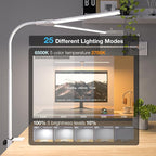 LED Desk Lamp, Double Head Desk Lamps for Home Office, Dimmable 25 Lighting Modes Bright Desk Lighting,12W 1400lm Eye-Caring Architect Table Lamp for Workbench Monitor Reading Study, White