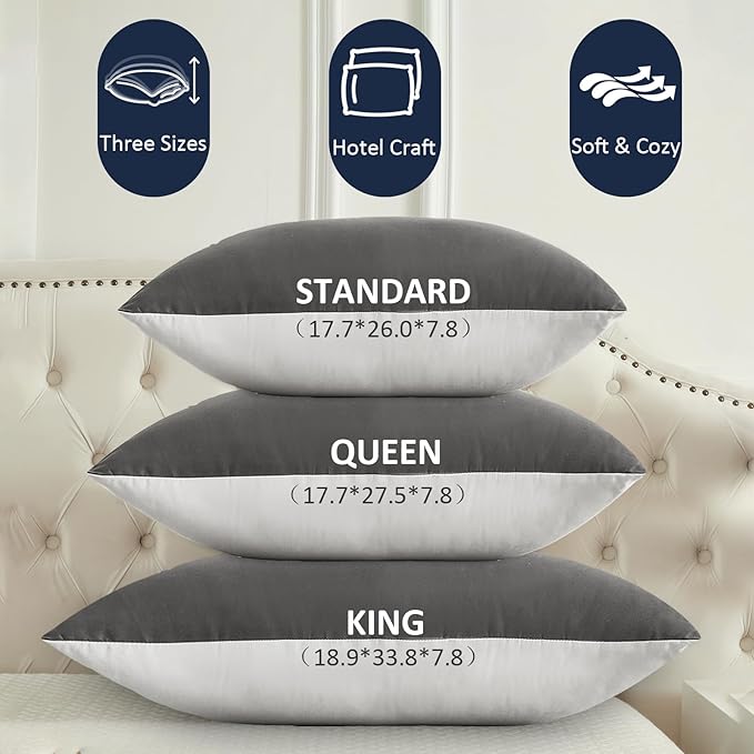 Bed Pillows for Sleeping - Pillows King Size Set of 2 Cooling Luxury Hotel Quality Pillow with Premium Plush Soft Down Alternative Fill for Side Back or Stomach Sleepers - Black, Pack of 2