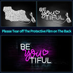 Be You Tiful Neon Sign, JGHTURIE Pink Led Neon Signs for Wall Decor Light Up Sign Preppy Girls Room Salon Party Gift Decor USB Powered