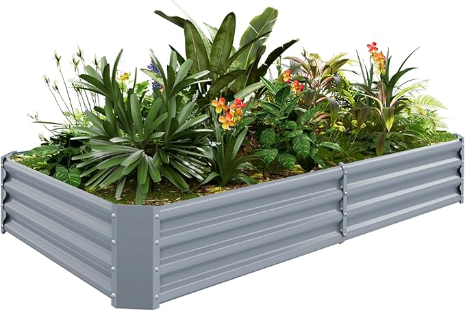 Land Guard 6×3×1ft Galvanized Raised Garden Bed Kit for Vegetables, Galvanized Large Metal Planter Raised Garden Boxes Outdoor(Modern Grey)…