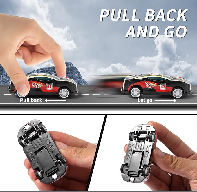 28 Pack Pull Back Cars for Kids, Mini Vehicles Toy Bulk Party Favor Race Cars Toys, Goodie Bag Stuffers, Pinata Fillers for Boys Girls Toddlers