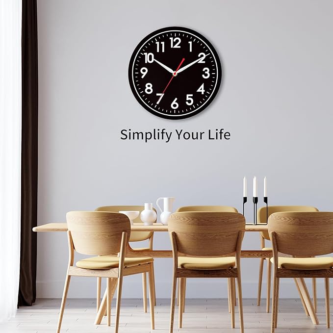 AKCISOT Wall ClockModern Black Silent Non Ticking Wall Clocks Battery Operated 10 Inch,Small Analog Classic Clock Decorative for Bedroom, Kitchen, Home Office, Bathroom, School, Living Room