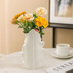 White Matte Ceramic Leaf-Shaped Vase – BEAHOT Modern Minimalist Decorative Flower Vase with Embossed Leaf Texture for Table Centerpiece, Home & Office Decor