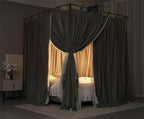 4 Corners Post Princess Curtain Bed Canopy Double Layer Cozy Mosquito Net Mesh and Cloth for Girls Adults Bedroom Decoration (Double-Grey/White, 59" W*82" L*82"*H/(Queen))