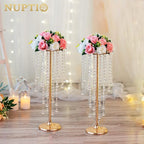 NUPTIO Wedding Centerpieces Gold Vases: 2 Pcs 21.7in Tall Crystal Flower Vase Metal Flowers Stand for Party Tables Decorations - Elegant Bulk Weddings Decoration Table Chandelier Centerpiece Stands