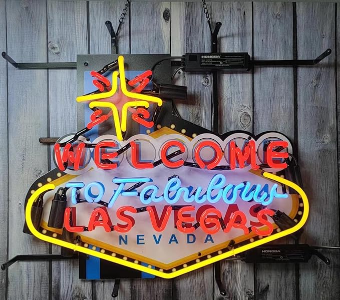 Neon Signs Beer Bar Bedroom Larger Welcome To Las Vegas Glass Neon Signs for Office Pub Cafe Party Man Cave Neon Light Art Wall Lights 24 X 20 Inches