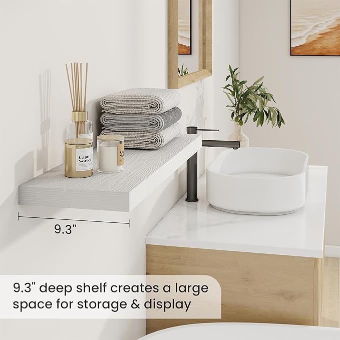 Fun Memories 30 Inch Floating Shelves for Wall, 9 Inch Deep White Rustic Wood Wall Mounted Shelves for Bathroom, Bedroom, Living Room, Set of 2