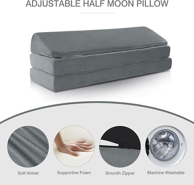 BALAPET 3-in-1 Adjustable Height Wedge Pillow, 7" Height Leg Knee Pillow for Side Sleepers & Aligns Spine, Supportive Bolster Pillow for Pregnancy Relieves Pressure Hip Leg Elevation, 22', Light Grey