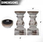 Candle Holder for Pillar Candle Set of 2, Farmhouse Wood Candle Holder, Rustic Wooden Candle Stand, Vintage Wooden Candlestick Holders Decorative for Living Room, Table Centerpiece, Washe White