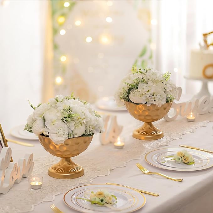 Sziqiqi Gold Metal Vases for Centrepiece: 6.1in 10Pcs Bulk Bowl Compote Vase for Wedding Flower Decorations - Flower Arrangements Table Vase Plant for Weddings Party Anniversary