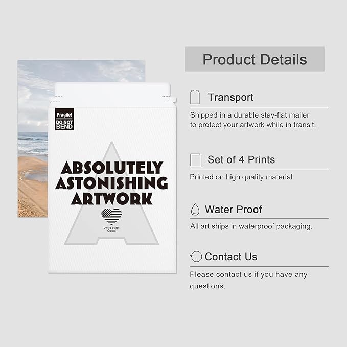 SIGNWIN Poster Bathroom Decor 8"x10"x 4, Wall Art Room Decor Multicolor for Living Room, Bedroom, Office White Beach Grass Cloudy Ocean Sea Wave Horizon Nature Wilderness Realism Landscape