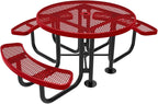 Coated Outdoor Furniture Heavy-Duty Portable ADA-Compliant Outdoor Picnic Table with Umbrella Hole, Expanded Metal Patio Dining Furniture Made in America (46" Round Top, Textured Red)