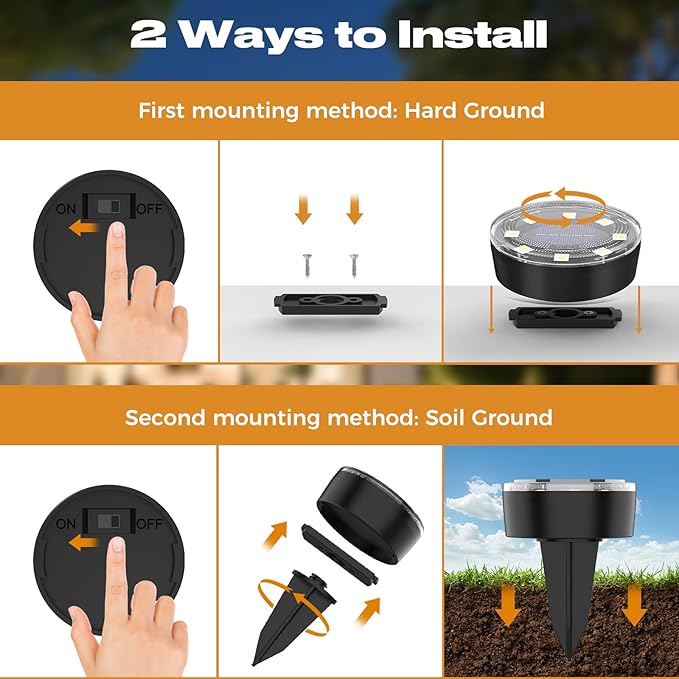 Mini Solar Ground Lights, 4 Pack Solar Lights Outdoor Waterproof, Upgraded LED Flat Landscape Lighting for Outside Pathway Garden Patio Yard Driveway, Warm White