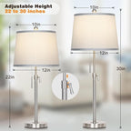 Table Lamps Set of 2, Bedside Lamp Silver Tall Table Lamps for Living Room End Tables, 22" to 30" Adjustable Height Lamp for Bedroom Nightstand Farmhouse with Pull Chain(Bulbs Included)