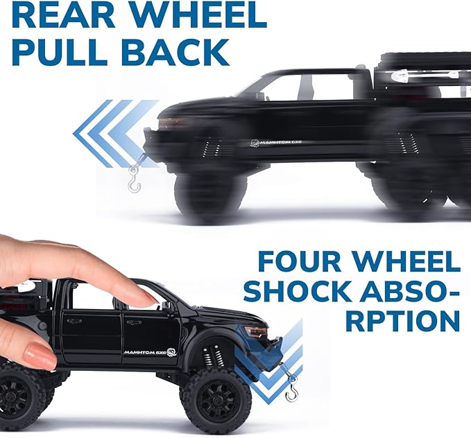 Pickup Truck Toy 1/24 Diecast Trucks Mammoth Model Car Kits,Metal Toy Truck Suitable for Kids and Car Collection,Pull Back Cars with Light and Sound,Trucks for Kids Ages 4-8（Black）
